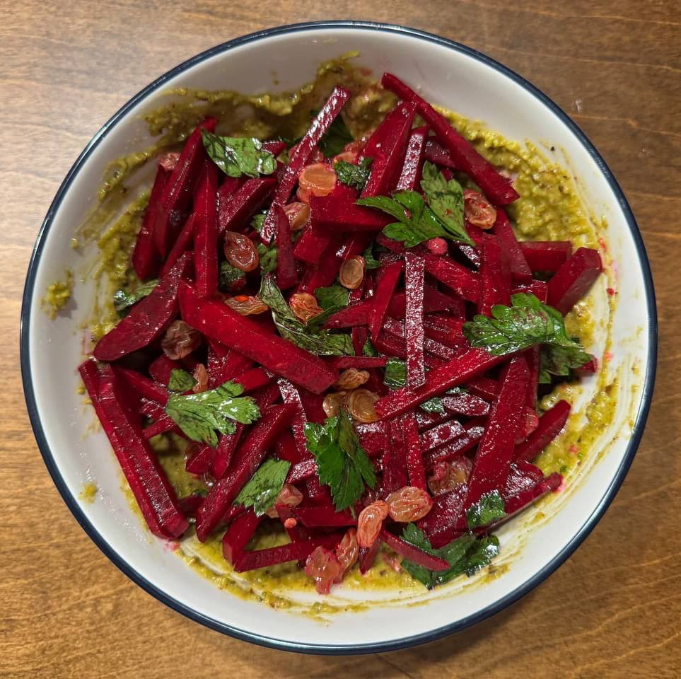Beet Slaw with Pistachios & Raisins